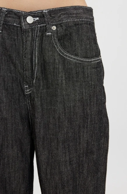 Stitch black raw loose denim pants