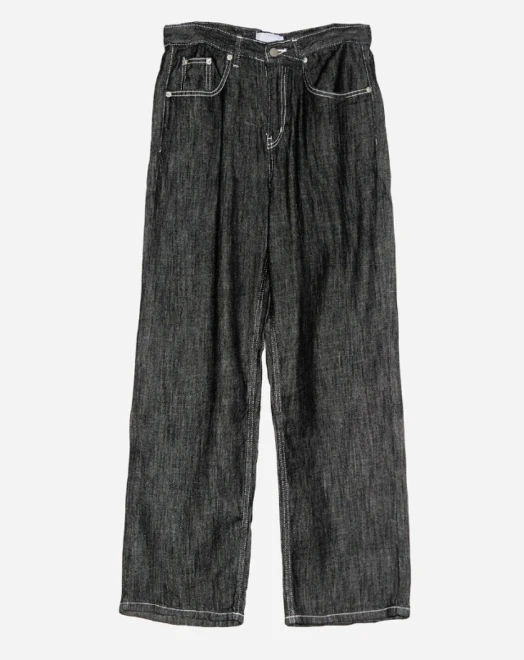 Stitch black raw loose denim pants