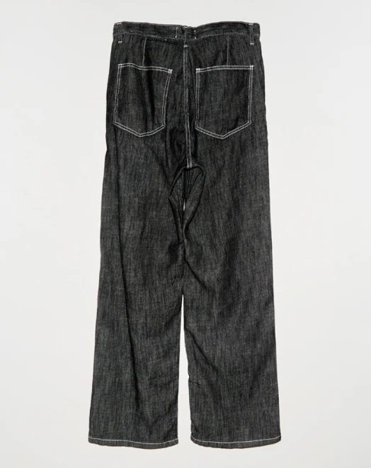 Stitch black raw loose denim pants