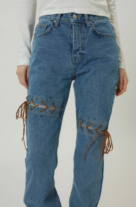 Western eyelet slim denim pants