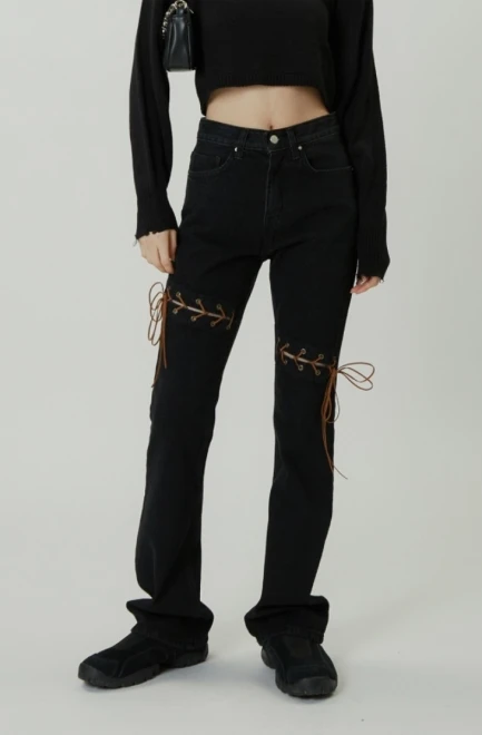 Western eyelet slim denim pants