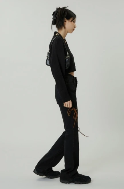 Western eyelet slim denim pants