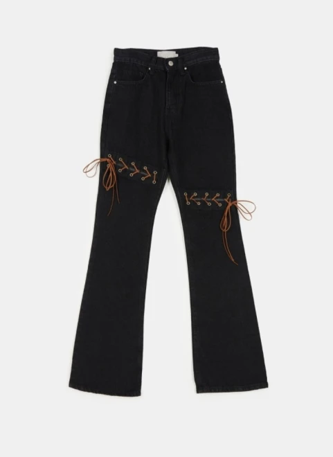 Western eyelet slim denim pants