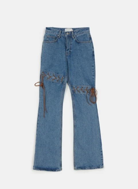 Western eyelet slim denim pants