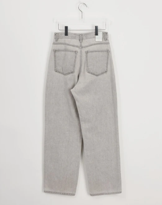 Washed-out long wide denim pants