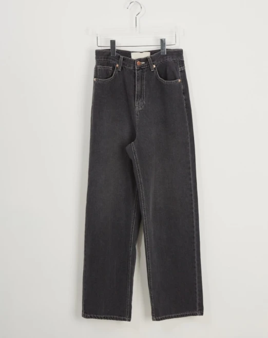 Washed-out long wide denim pants