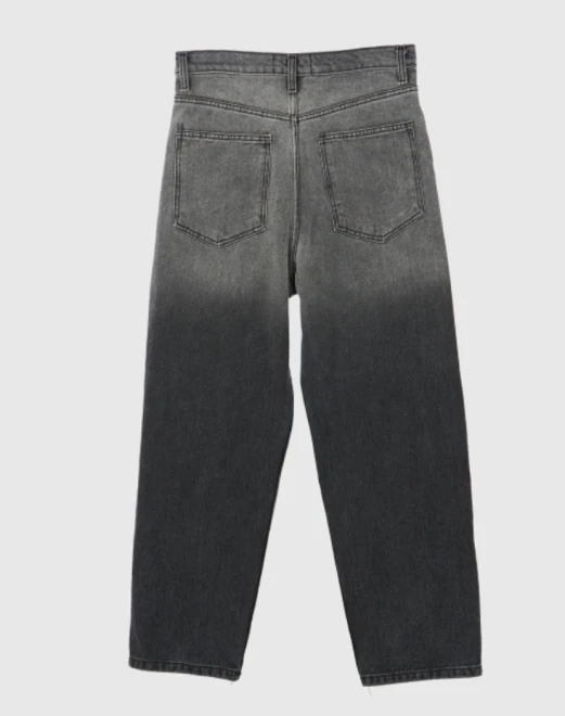 Half washing black denim pants