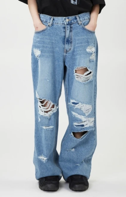 Vintage destroyed wide denim pants