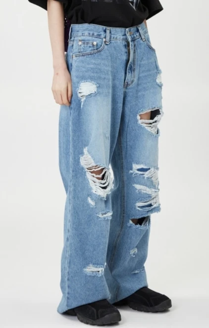 Vintage destroyed wide denim pants