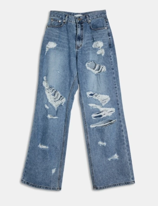 Vintage destroyed wide denim pants