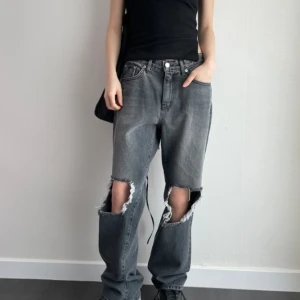 Dark Black Damage Bootcut Denim Pants