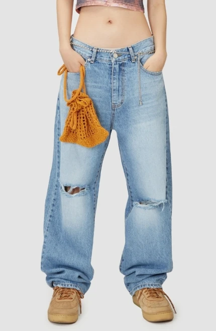 Nova washing destroyed loose denim pants