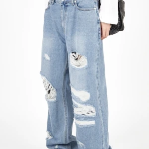 Vintage rough destroyed wide denim pants