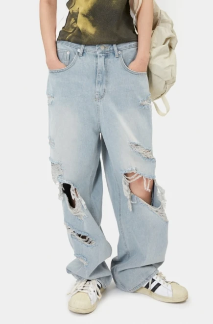 Drag destroyed wide denim pants