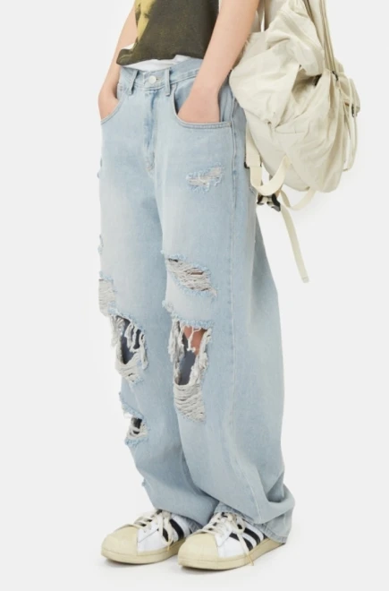 Drag destroyed wide denim pants