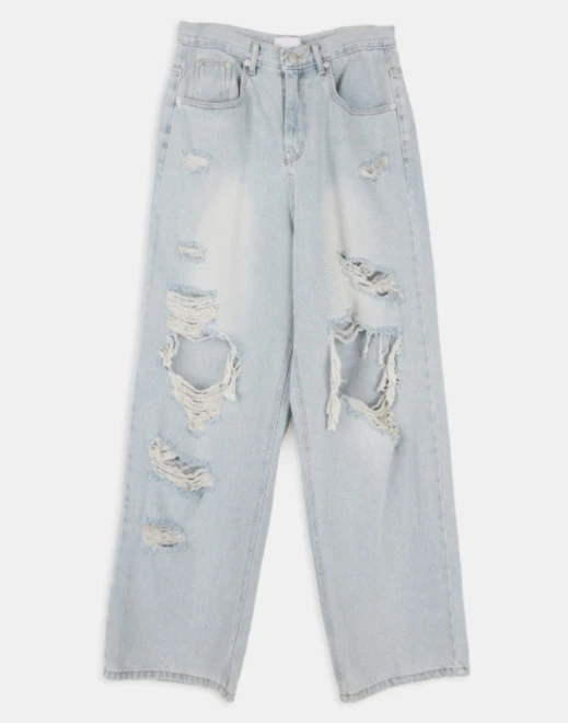 Drag destroyed wide denim pants