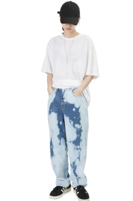 Bleach wide blue denim pants