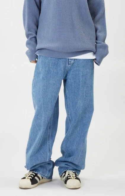 Crack pleats washing wide denim pants