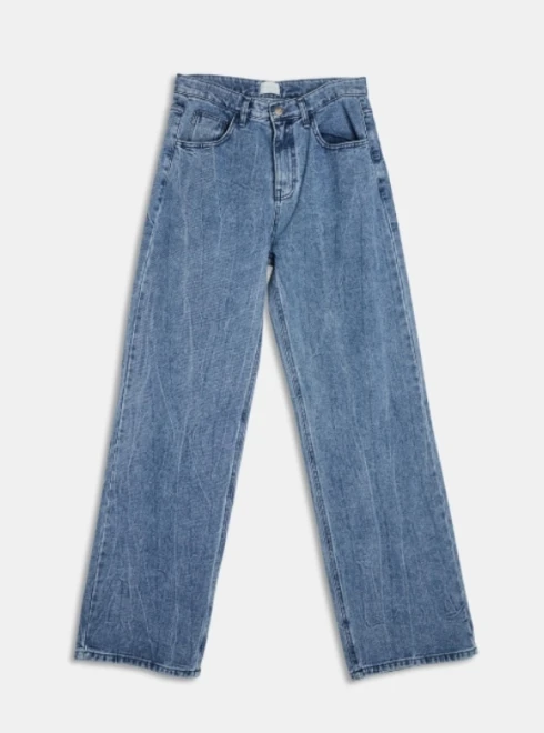 Crack pleats washing wide denim pants