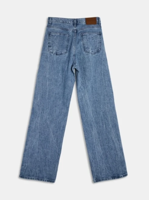 Crack pleats washing wide denim pants