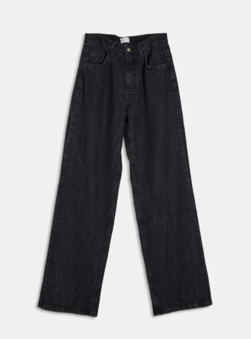 Crack pleats washing wide denim pants