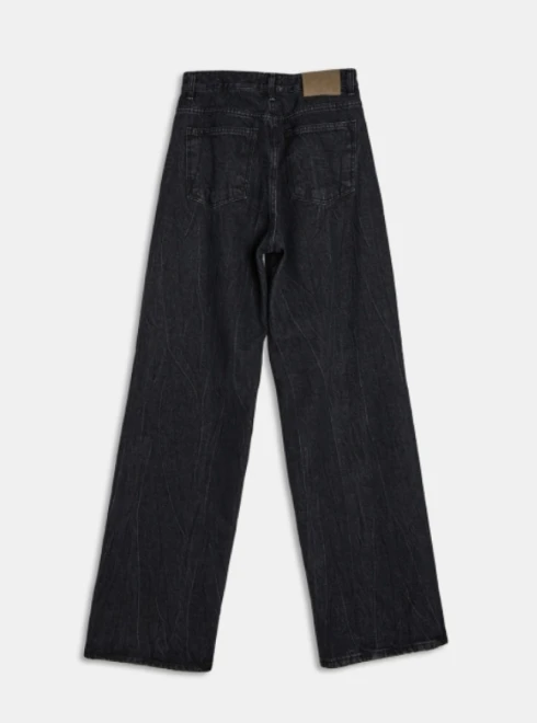 Crack pleats washing wide denim pants