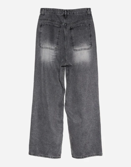 Gray brush destroyed wide denim pants