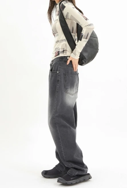 Button point brush wide denim pants