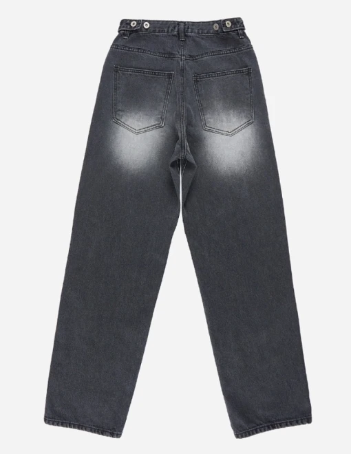 Button point brush wide denim pants