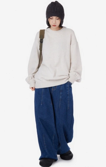 Needle work balloon denim pants