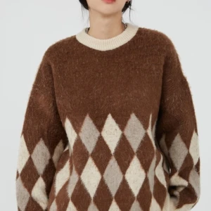 Hairy argyle warm knit