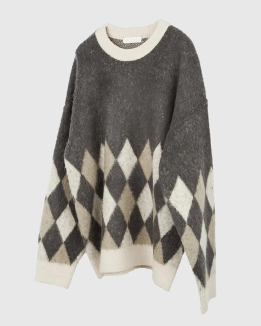 Hairy argyle warm knit