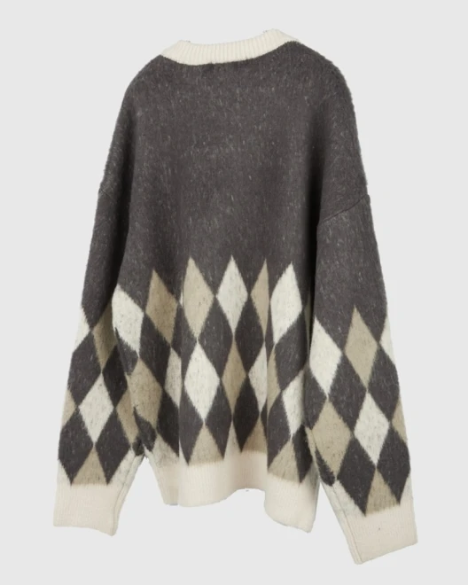 Hairy argyle warm knit