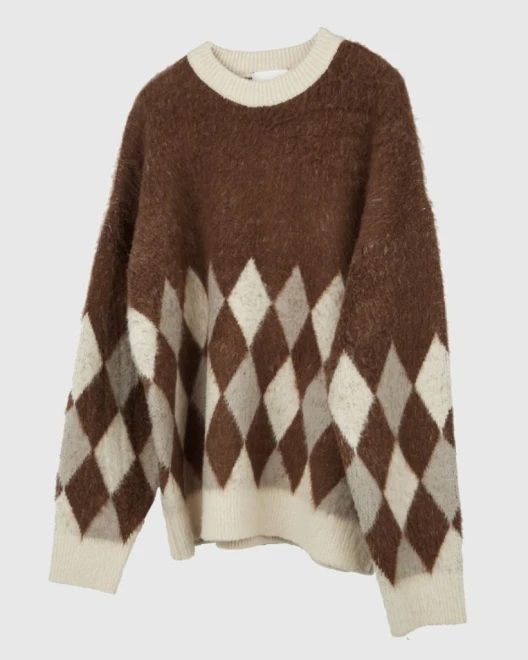 Hairy argyle warm knit