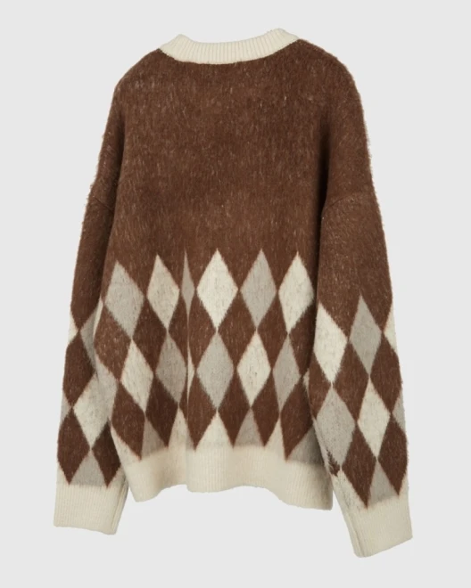 Hairy argyle warm knit