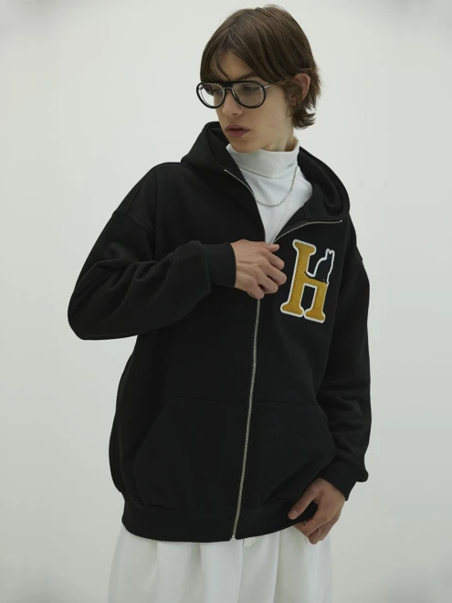 Boucle Embroidered Zip Up Hoodie