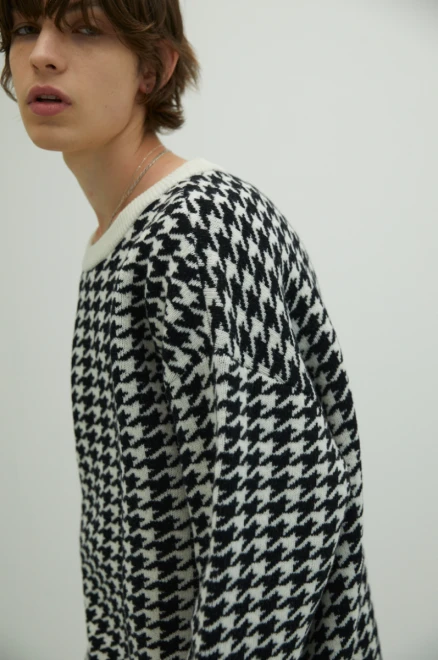 Houndstooth Knitted Wool Sweater