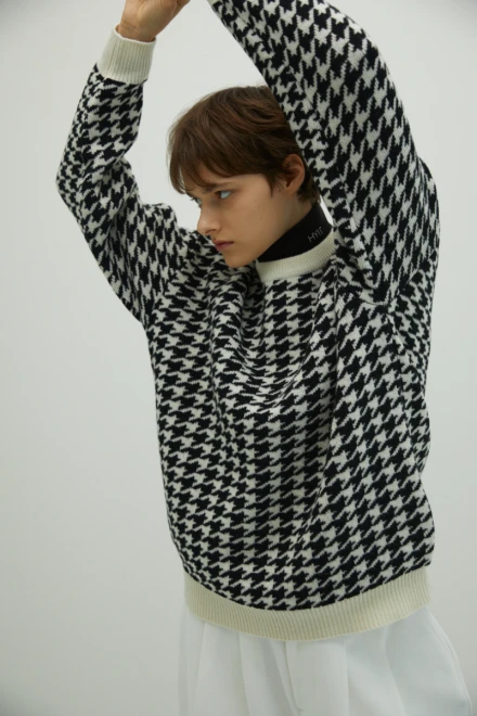 Houndstooth Knitted Wool Sweater