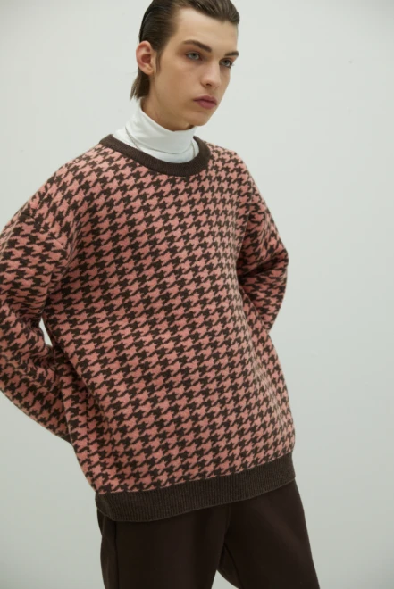 Houndstooth Knitted Wool Sweater