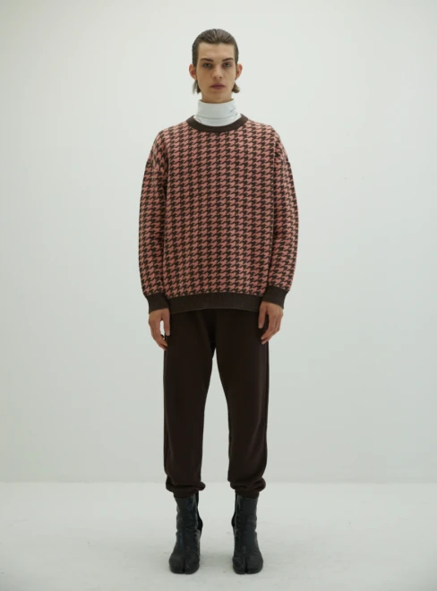 Houndstooth Knitted Wool Sweater