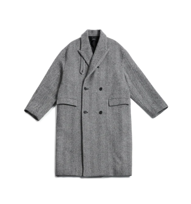 Double Breasted Herringbone Wool Coat